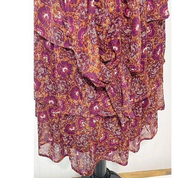 House of Harlow 1960 Batik Print V-Neck Mini Ruffle Tiered Dress Berry 10‎ - Picture 5 of 11